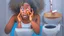 Placeholder: confused black lady with cellphone on the toilet