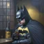 Placeholder: An oil painting of a dark universe masonic sad drunk batman