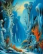 Placeholder: A blue underwater reef with coral and squids painted by Salvador Dali