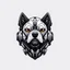 Placeholder: a white background a dark themed logo that looks like the cyborg dog