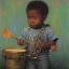 Placeholder: African American baby boy musician with black piano modern art by monet