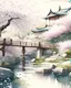 Placeholder: A serene Japanese Zen garden with a gently flowing stream, cherry blossoms, and traditional architecture, in the style of watercolor painting, soft pastel colors, peaceful atmosphere, 4K resolution