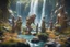 Placeholder: archeologists discovering woodland creatures in Rivendell worshipping big fat alien statues and idols, on a strange planet with weird colors and waterfalls, bokeh like f/0.8, tilt-shift lens 8k, high detail, smooth render, down-light, unreal engine, prize winning