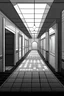 Placeholder: black and white platformer 2d background of a hallway