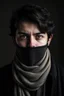 Placeholder: Portrait of a young man, short black hair, with a long scarf Who cover his mouth and a mask in his eyes