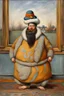 Placeholder: big fat Hairy man with a duck hat.19th painting