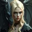 Placeholder: a blonde fantasy woman who is half human and half gargoyle, face is stone, medieval, gothic, digital art, stylised