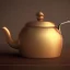 Placeholder: The reflection of a child on the surface of an old copper teapot