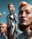 Placeholder: Ultra Realistic retro sci-fi movie scene, 1960 year, waist up view portrait, 3 clones blonde women, sweet young una Thurman face, perfect iris, glow eyes, face makeup. Mars and martians background, Retro sci-fi style, helmet, tight latex coat, fog, rain, soft color, highly detailed, unreal engine 5, ray tracing, RTX, lumen lighting, ultra detail, volumetric lighting, 3d, finely drawn, high definition, high resolution.