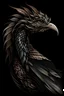 Placeholder: Portrait of a feathered dragon, art deco style, black background