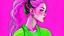 Placeholder: vaporwave girl, high pigtails, hair is green and pink,