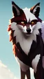 Placeholder: feral, White fur, Werewolf, Red eyes, character, full body portrait, expert, insanely detailed, 4k resolution, cinematic smooth, intricate detail, fluffy, award wining portrait, fox, anthropomorphic fox, werefox, male