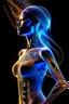 Placeholder: Ultra detailed illustration of the silhouette of a woman from Bali, phantasmagorical figure, (((translucent skin:1.5))), (((translucent body:1.5))), art by Mschiffer, neon lights, light particles, colorful, cmyk colors, backlit,