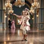 Placeholder: a 2 years old girl in modern clothing and makeup dancing with cute and joy with pertty boots in a modern royal hall