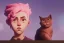 Placeholder: big pink brain, fluffy, sun in background, pink cat,