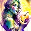 Placeholder: Eve and holding the apple, wet on wet watercolors splash, ink Modifiers: highly detailed digital painting elegant photorealistic very attractive beautiful dynamic lighting award winning high definition hdr matte background cinematic postprocessing pencil sketch Alphonse Mucha neon Iridescent Craig Rutkowski