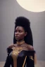 Placeholder: A portrait of a beautiful youthful black woman, wearing a black corset, long black hair, wizard, magical, ethereal, Warm bright lighting. Concept art by wlop. Ultra quality 8k.