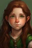 Placeholder: Portrait of female halfling with long Brown hair, green eyes