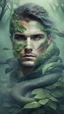 Placeholder: Photoreal man with leaves and snakes instead of hair shrouded in green fog