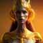 Placeholder: daemon, gold woman, beautiful, soft, high definition, 8k, black hair