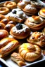 Placeholder: A tray of freshly baked pastries: Show a picture of a tray of freshly baked pastries, such as croissants, muffins, and scones. The pastries should look golden brown and flaky, with a variety of fillings and toppings.