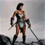 Placeholder: [Jason and the Argonauts (1963)] the barbarian woman with fury boots in titanium scale armour