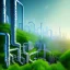 Placeholder: energy, power plant, technology, energy pipes, future, green trees, blue sky, people