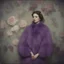 Placeholder: Elle fannong, purple fur, flowered wallpaper background, old autochrome