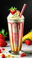 Placeholder: A refreshing milkshake made with fresh strawberries and vanilla ice cream, served in a tall glass with a striped straw and a sprinkle of rainbow sprinkles.