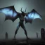 Placeholder: franz frazetta style, demon near cemetery, bat wing