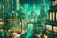 Placeholder: Create a magical city escape, with a detailed, imaginative depiction in the style of realistic, using acrylic material, illuminated by dreamy haze, featuring mint green colors, an aerial perspective, high detail quality, --v 1.