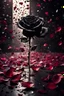 Placeholder: abstract image of a black rose, petals are falling to the ground, each petal has a cinematic scene on it like an old cinema movie scene, one of a fighting couple, the other of them laughing, a third one of a girl crying, the theme is built around the picking of petals while saying he loves me, he loves me not, cinematic lighting, 8k highly detailed, surreal and striking