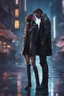 Placeholder: Science fiction, cyberpunk, city street, couple girl and guy, together, love, kiss in the rain