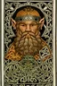 Placeholder: A viking drinking a tankard of honey mead. An oak leaves and green man are prominent. Book of Kells style