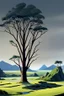 Placeholder: Beautiful landscape with trees, earth opens up and breaks down in black polygons.