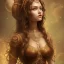 Placeholder: marigold goddess, beautiful face, long dress, brown hair, nordic