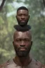 Placeholder: african head portrait, warrior costume, village, meditation, woods, galaxy sky, 8k quality