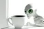 Placeholder: white,background,looking,through,a 3-d, hole,or,window,,a,seeing an,alien,drinking,coffee