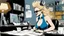 Placeholder: [in her dark office with a pervert smile, by Ralph Steadman] Name: Nancy Occupation: Mid-level Contract Demon at Infernal Affairs Inc. Features: Hair: blonde with a sauerkraut hairdo Skin: light Eyes: blue Build: athletic and curvy Extra Details: small horns