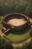 Placeholder: medieval fighting tournment arena into the woods from above