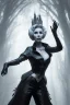 Placeholder: Constance Langdon as evil queen in black leather, leather, busty, cleavage, angry, stern look. character design by cory loftis, fenghua zhong, ryohei hase, ismail inceoglu and ruan jia. unreal engine 5, artistic lighting, highly detailed, photorealistic, fantasy