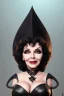 Placeholder: Joan Collins as evil queen in black leather, leather, busty, cleavage, angry, stern look. character design by cory loftis, fenghua zhong, ryohei hase, ismail inceoglu and ruan jia. unreal engine 5, artistic lighting, highly detailed, photorealistic, fantasy