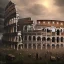 Placeholder: Intricately detailed view of a post-apocalyptic dexaying Roman Colloseum, digital art, dark fantasy style, hyperdetailed, complementary colors