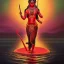 Placeholder: An oil painting of goddess Kali crossing a lake, neon red colors