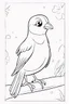 Placeholder: blank colouring book, white blank background, simple picture for toddlers, sweet and smilling bird pet, disney and pixar style
