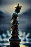 Placeholder: nephilim watcher chess piece buildt of by yellow stones misty trending, depth of field, backlit