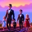 Placeholder: Joe Biden and his family with a train, 8k, realistic body, with a fedora, sunset background,