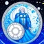 Placeholder: Please create an image for a 30-year old aasimar male with silver hair and a short, square beard and blue eyes. He is standing outside in the moonlight wearing plate armor and wielding a shield and a mace. His equipment is adorned in multiple places with crescent moons and stars