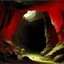 Placeholder: A dark red cavern near a Karoo painted by John Atkinson Grimshaw