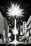 Placeholder: explosion on the streets of Tokyo, greyscale